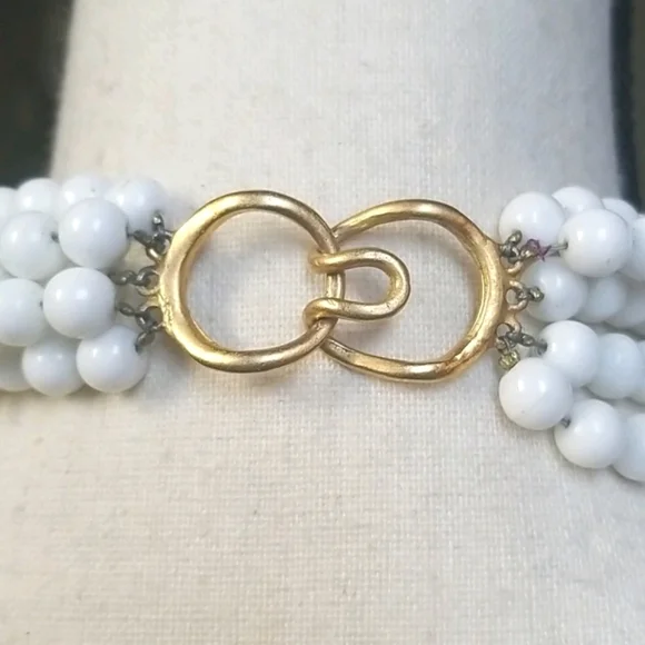 Vintage 1950s Mid Century Choker Beaded Gold & Silver Tone Multi-Strand Necklace - Picture 8 of 15